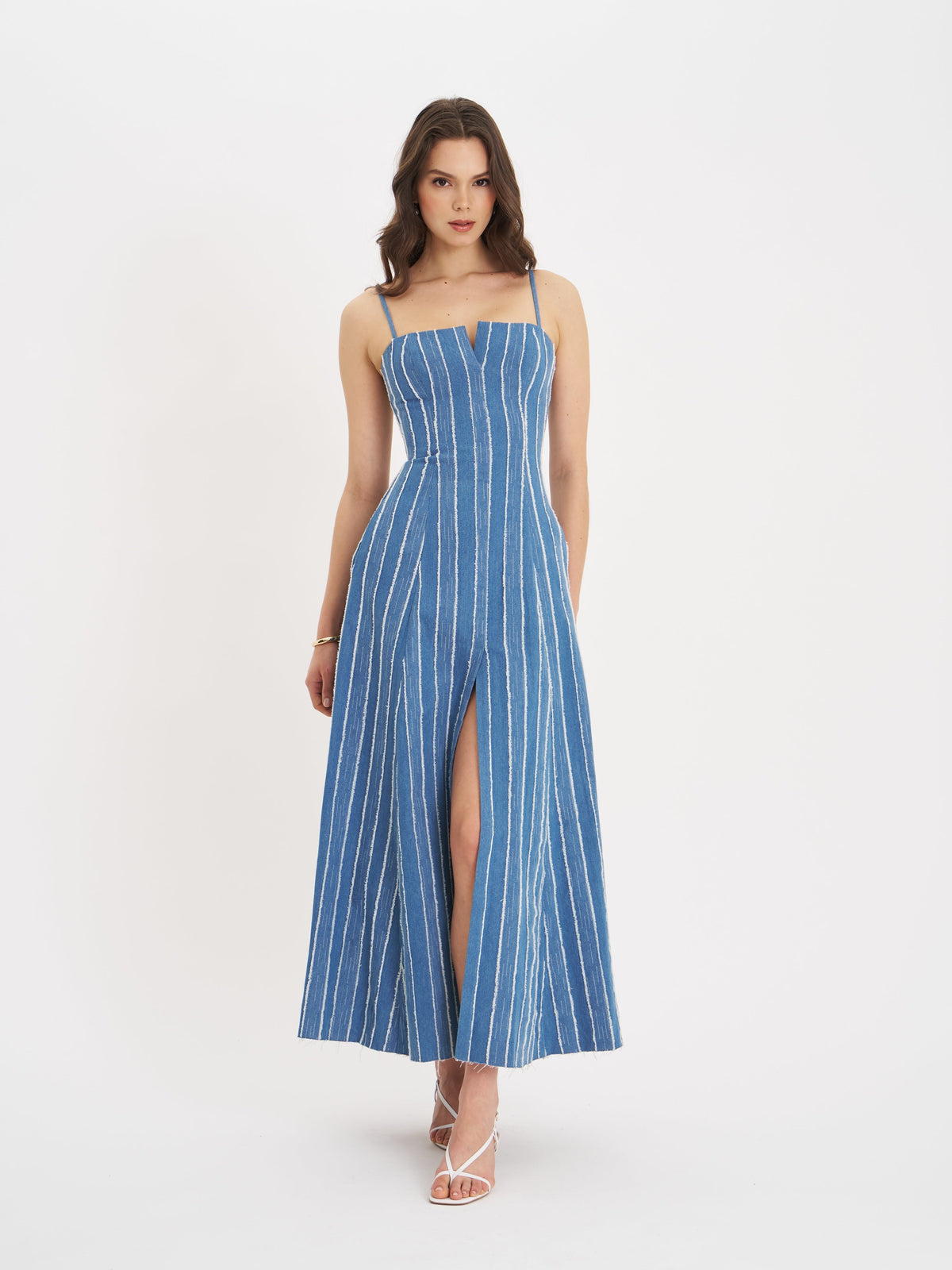 Abygail Stripe Cotton Denim Maxi Dress (Archive Sale)