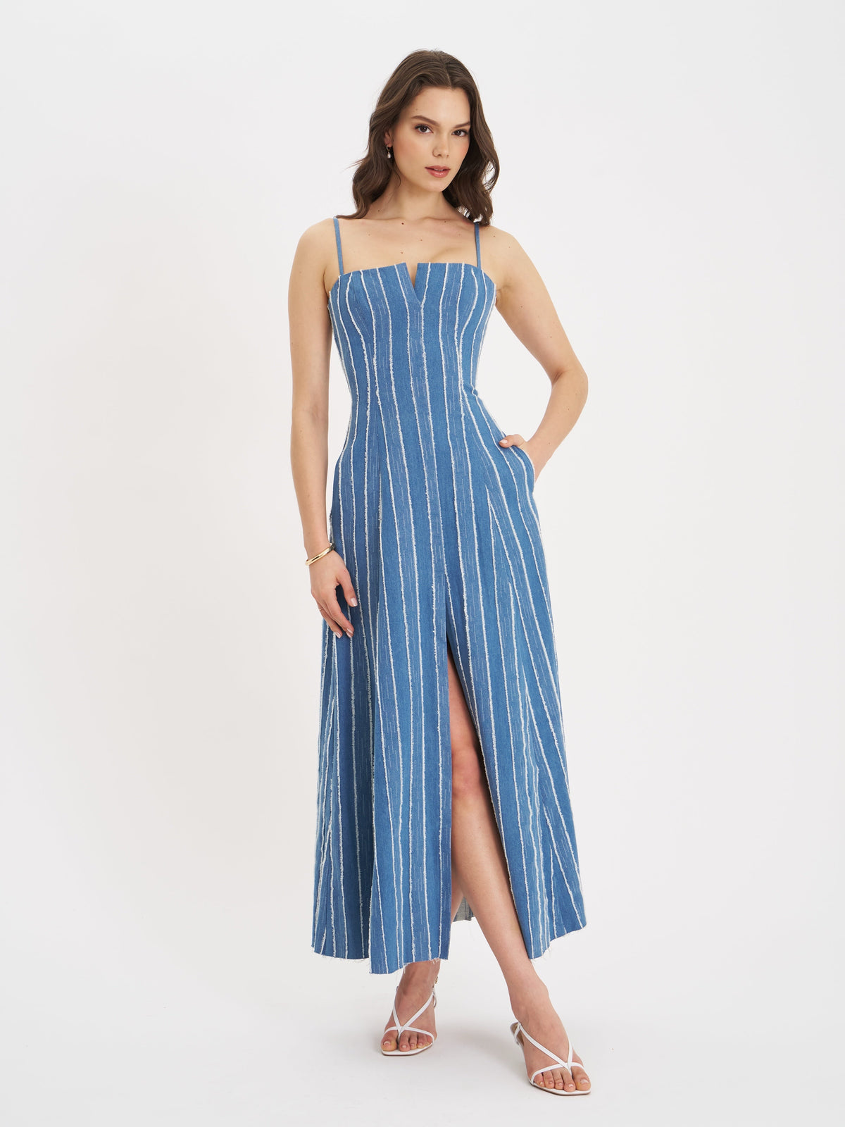 Abygail Stripe Cotton Denim Maxi Dress (Archive Sale)