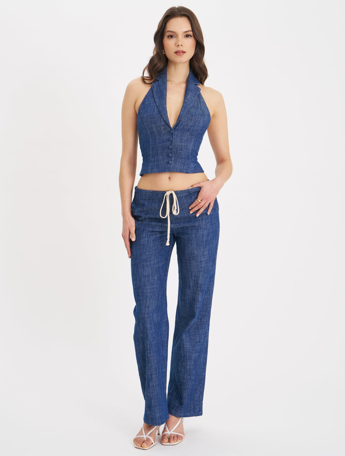 Raffaella Navy Cotton Denim Straight Leg Pants