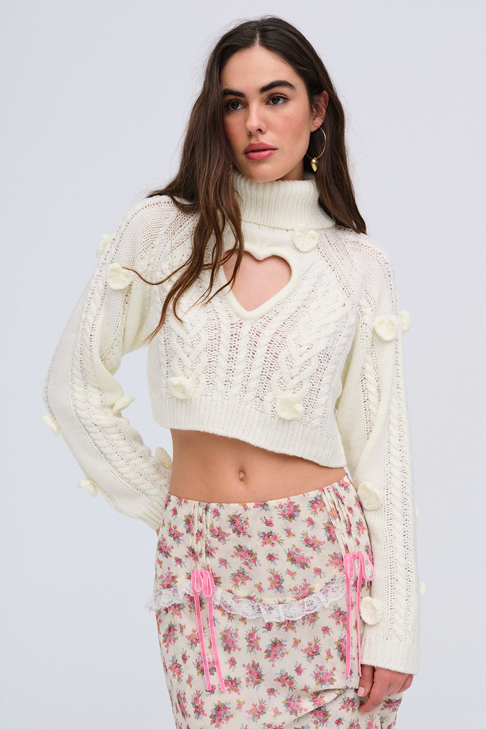 For Love & Lemons Rebecca Heart Sweater - Cream