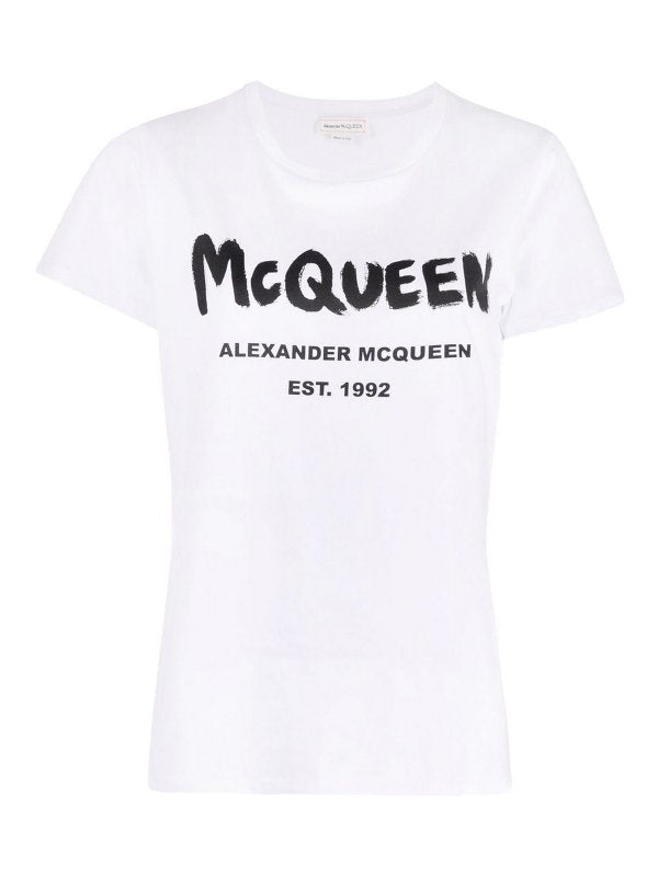 Alexander Mcqueen Graffiti Logo Short Sleeve T-shirt in White