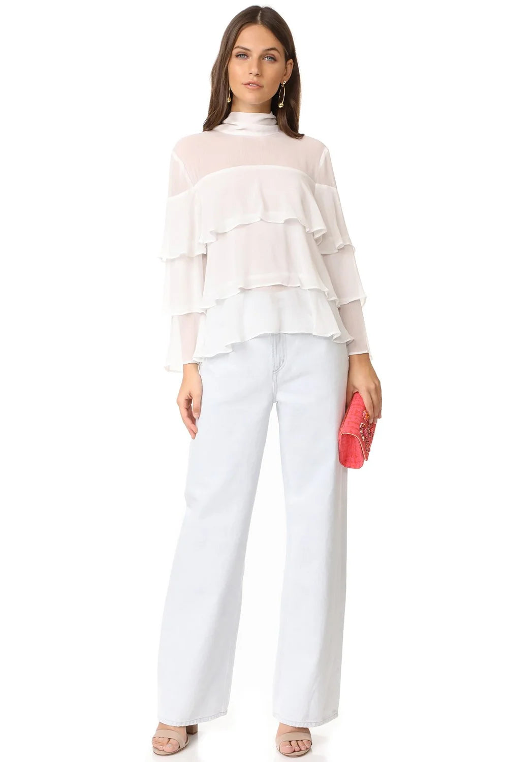 Endless Rose Semi High Neck Top With Flared Sleeves - Ivory