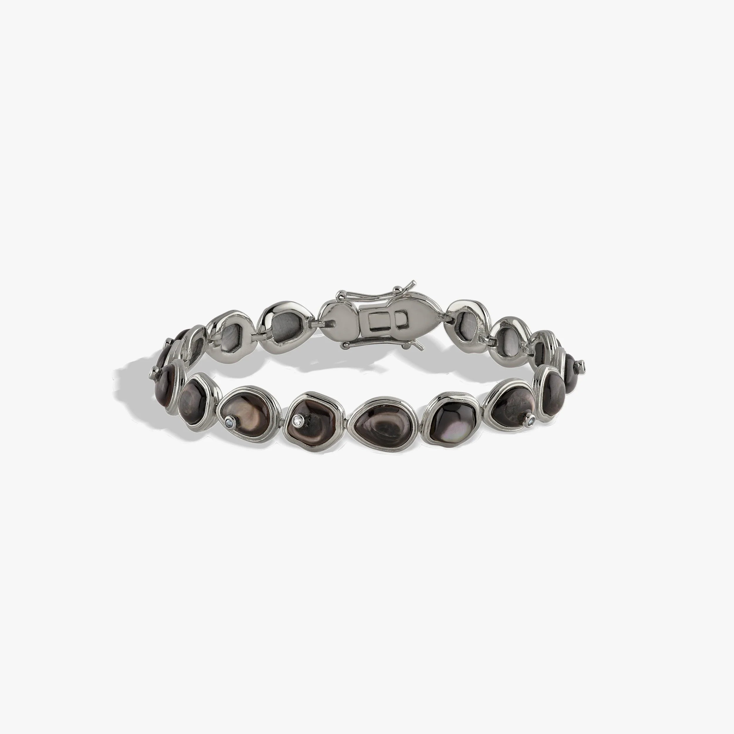 Awe Inspired Bracelets 925 Sterling Silver / Black Mother of Pearl / 6.75" Organic Pearl Gemstone Tennis Bracelet