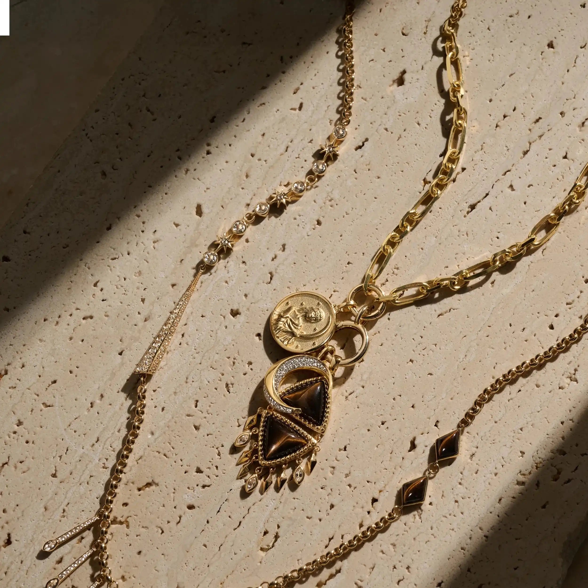Awe Inspired Necklaces 14K Yellow Gold Vermeil Tiger's Eye Long Boho Necklace