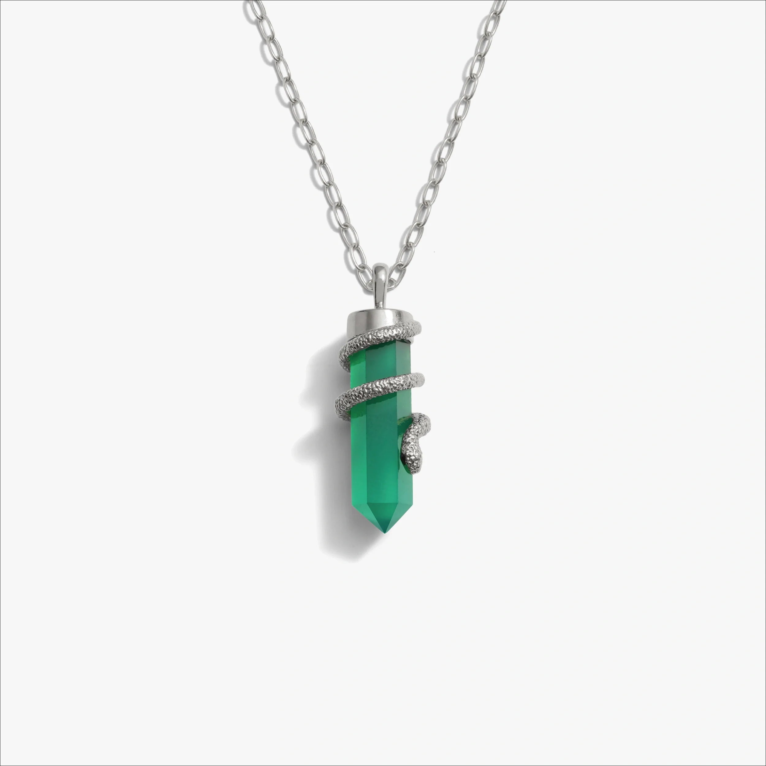Awe Inspired Necklaces 925 Sterling Silver / 16"-18" Mini Paperclip Chain Green Onyx Crystal Snake Necklace