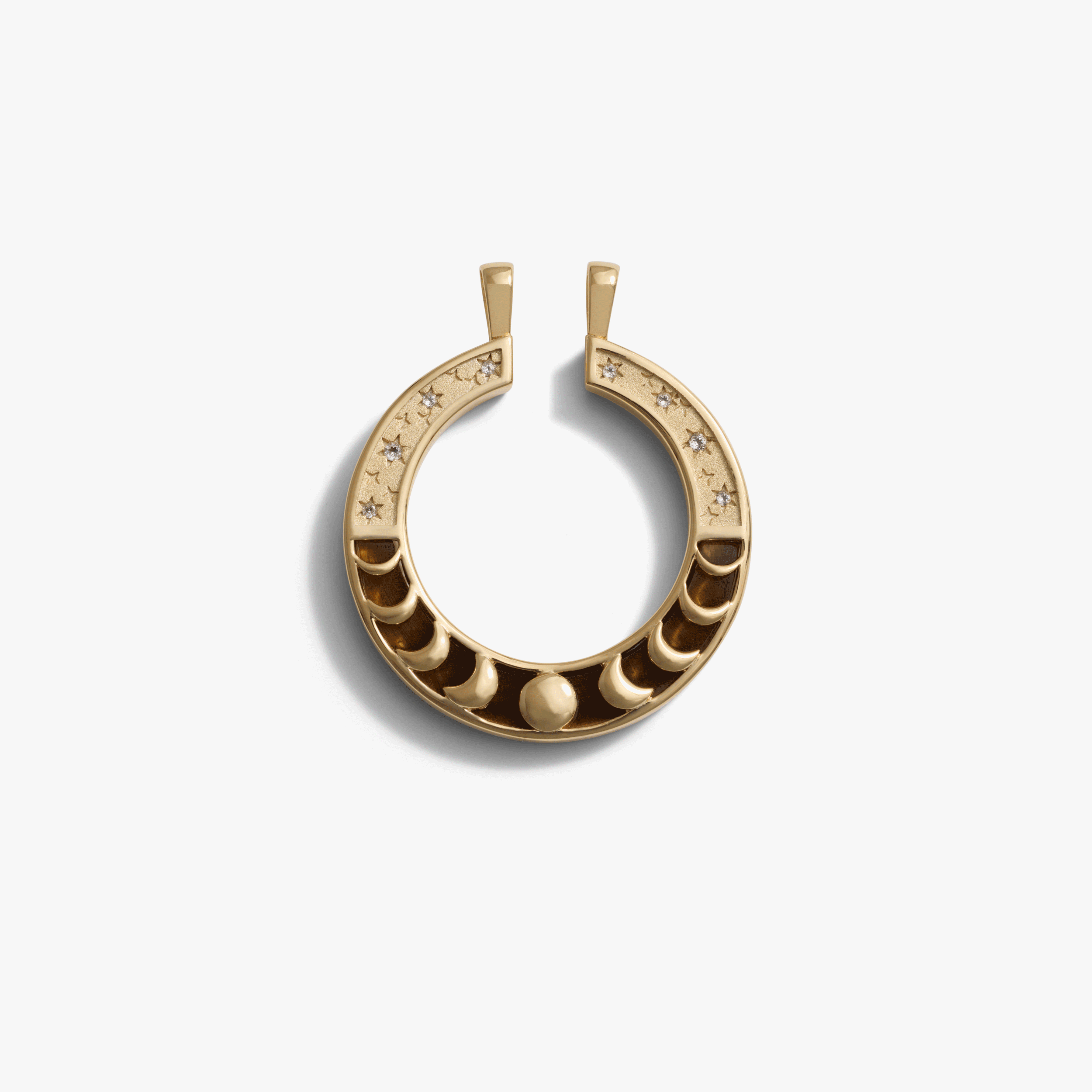 Awe Inspired Pendants 14K Yellow Gold Vermeil Tiger's Eye Moon Phase Halo