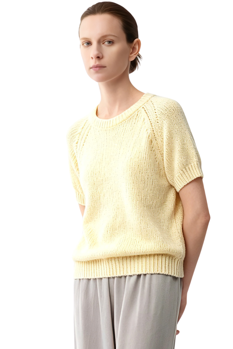 Max Simple Slub Cotton Short-Sleeve Top Yellow MSSN264311Y