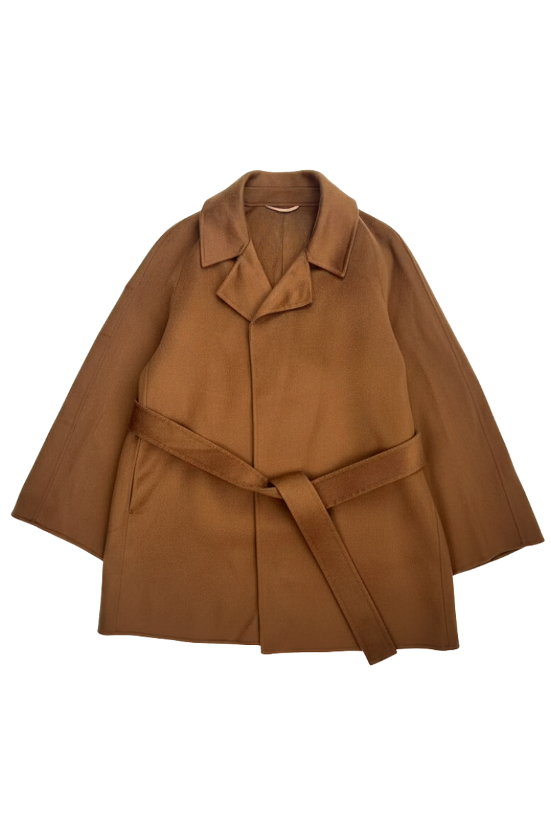 Max Simple Oversized Belted Wool-Cashmere Blend Coat Caramel MSCL256331C