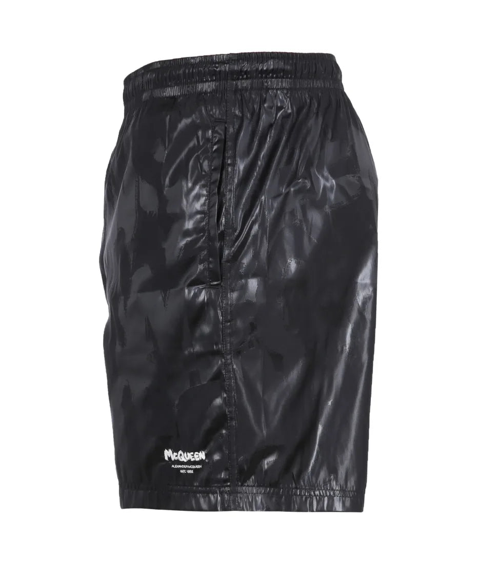 Alexander McQueen  Men's McQueen Graffiti Swim Shorts in Black