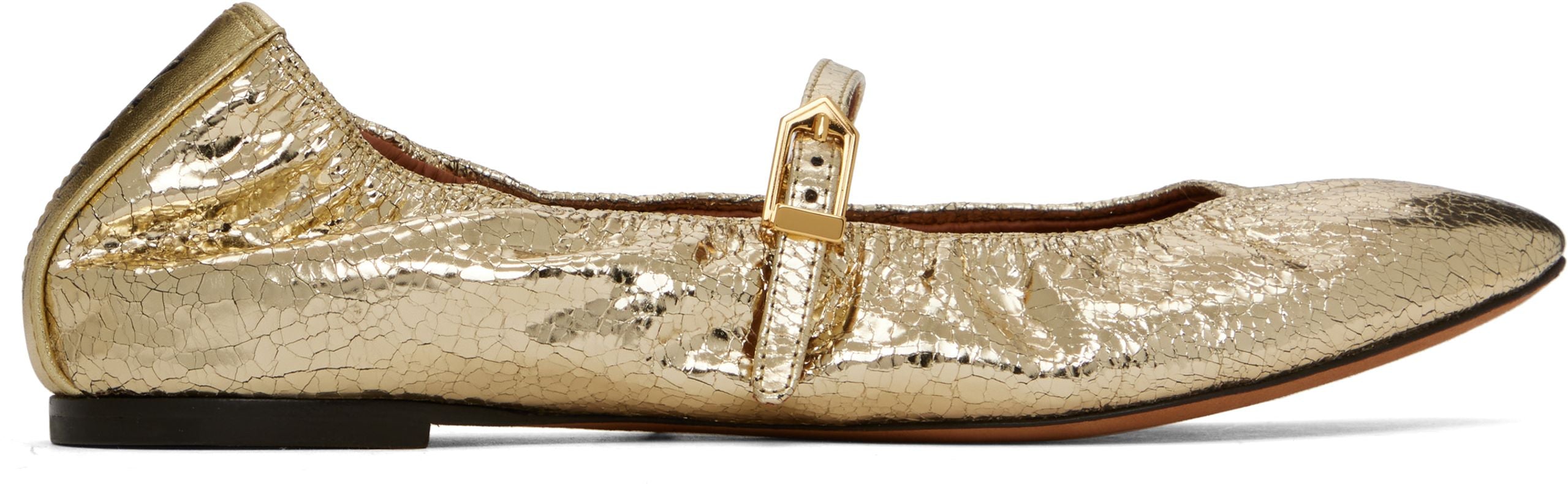 Lanvin Logo-Tag Cracked Ballerinas in Gold