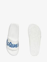 Alexander McQueen Grafitti Logo Slide White Lake Blue