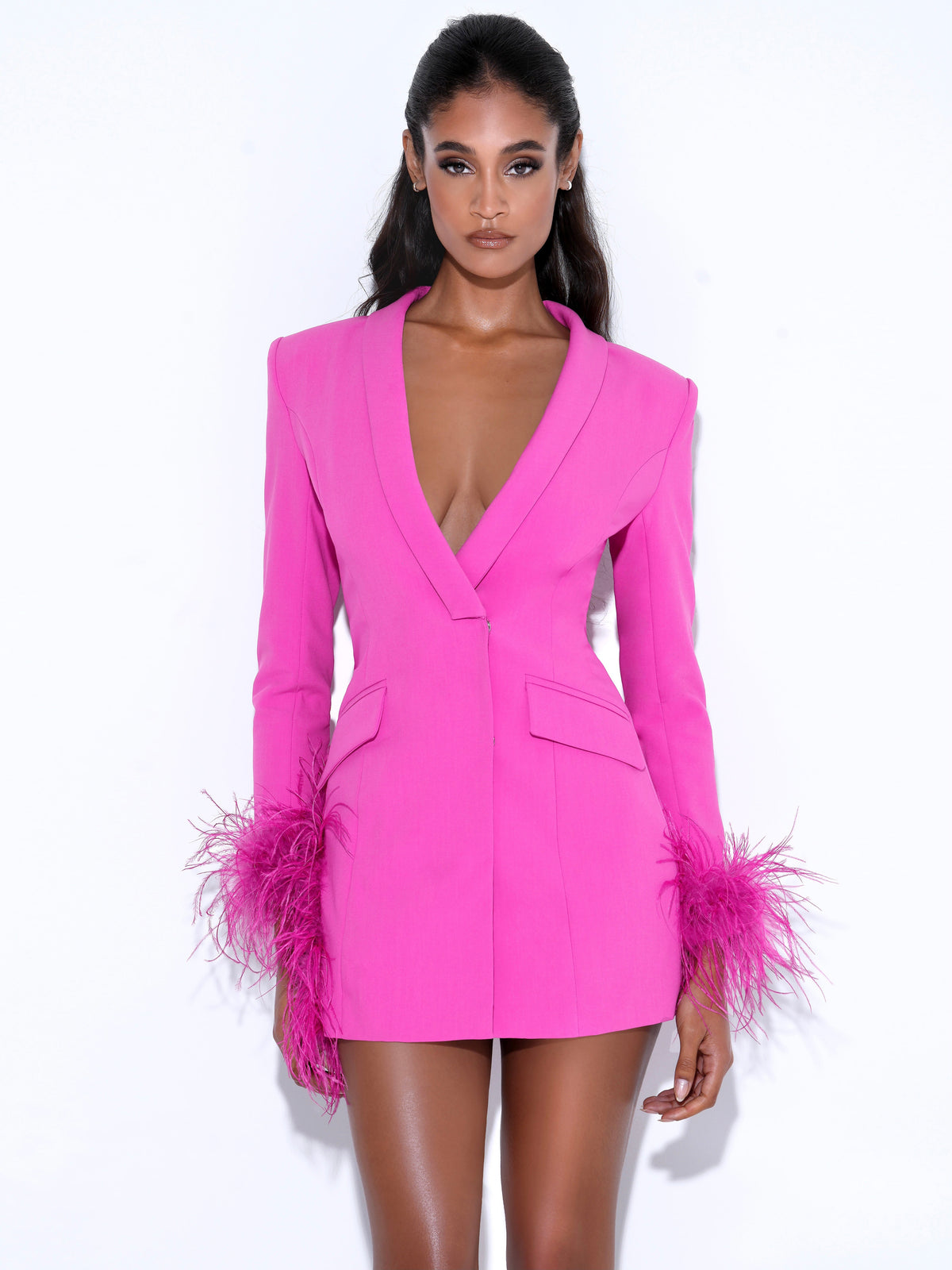 Madeline Fuchsia Feather Trim Blazer Dress (Archive Sale)