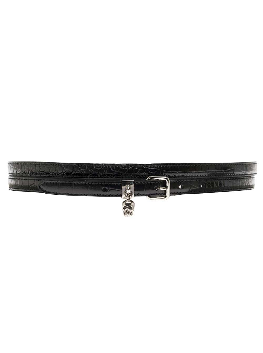 Alexander Mcqueen Double-Turn Black Leather Belt with Skull Logo