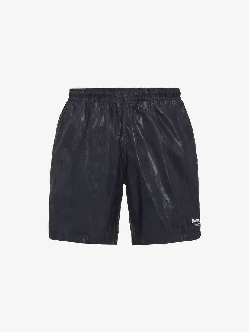 Alexander McQueen  Men's McQueen Graffiti Swim Shorts in Black