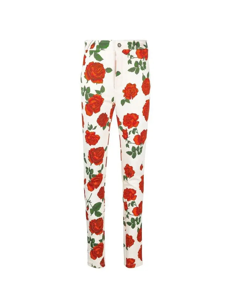 Saint Laurent Slim-Fit Pants Silky Rose Jersey in Multicolor
