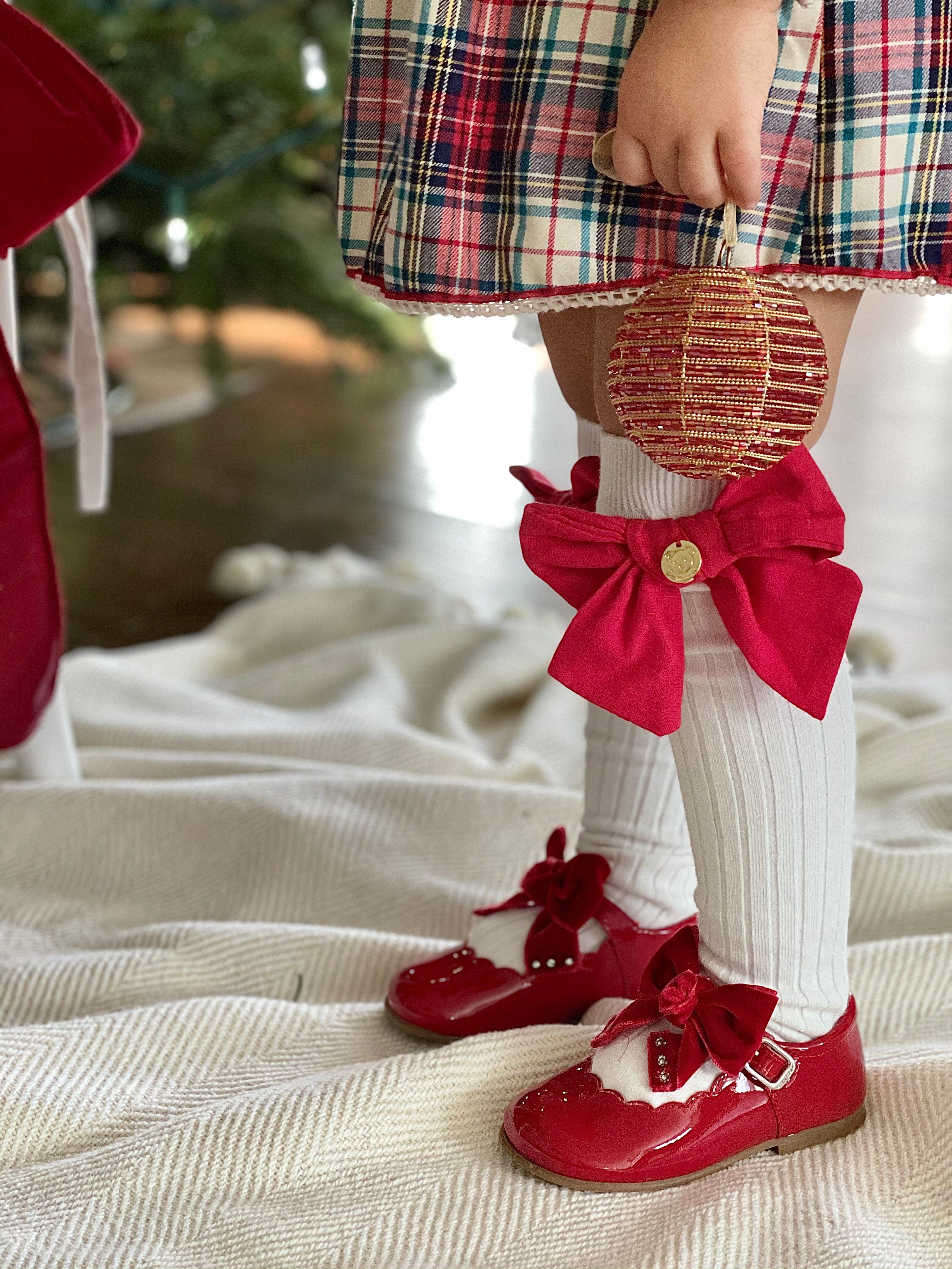 Emma Linen Bow Socks- Red Bow - Petite Maison Kids