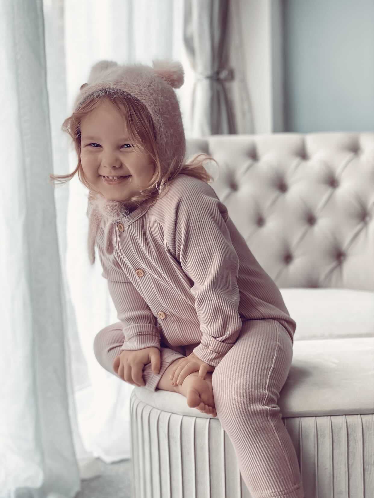 Ribbed Cotton Playsuit - Dusty Pink - Petite Maison Kids