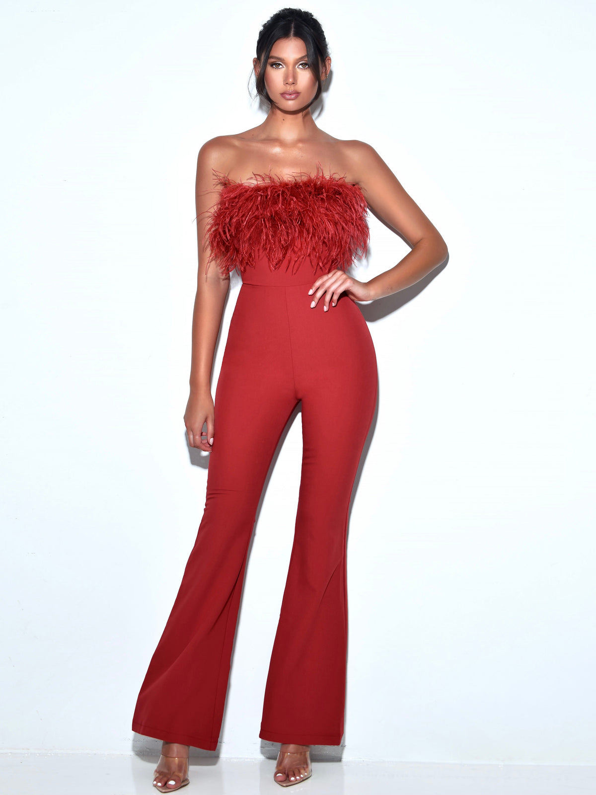 Kylan Burgundy Feather Jumpsuit (Archive Sale)