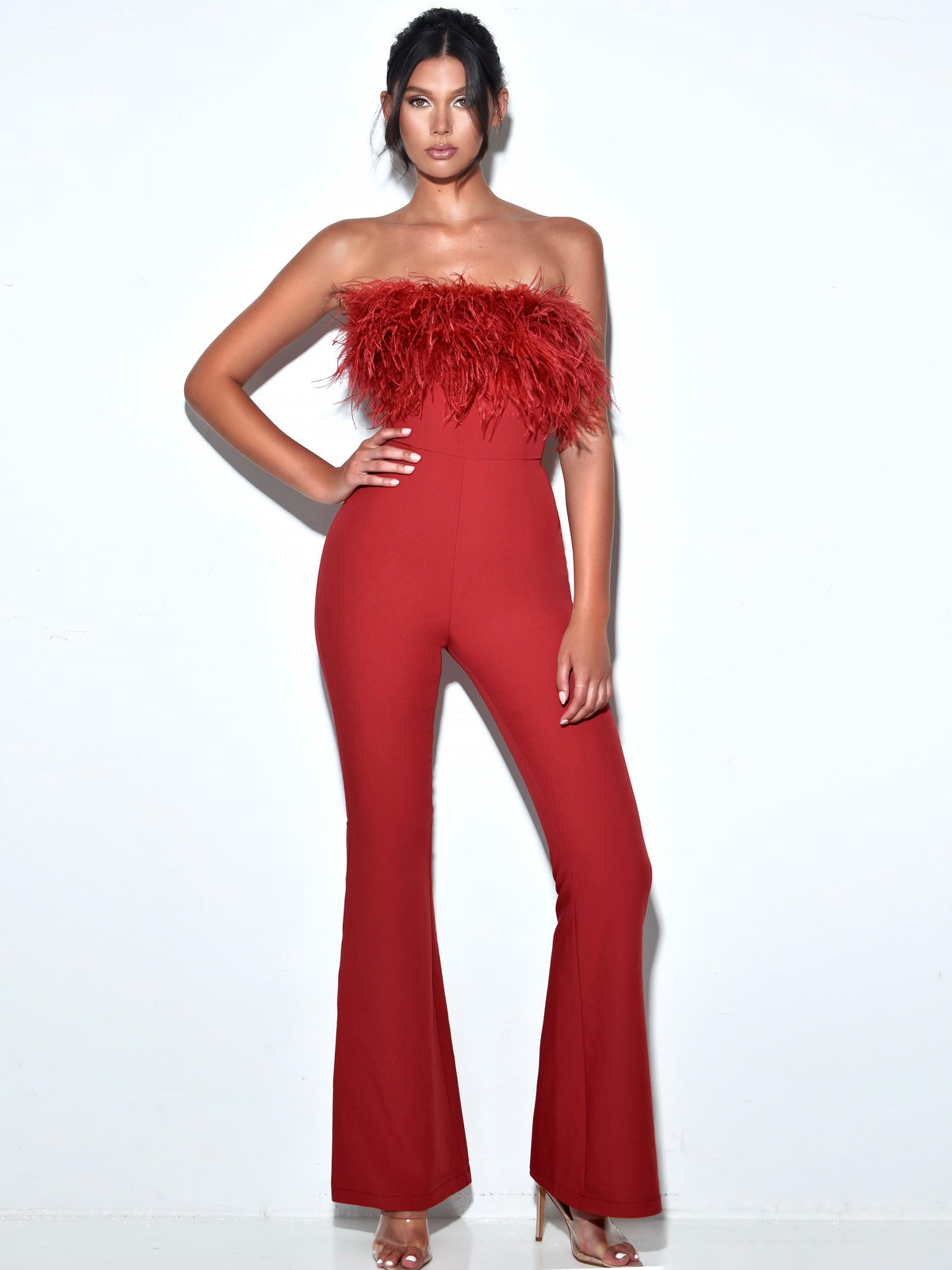 Kylan Burgundy Feather Jumpsuit (Archive Sale)