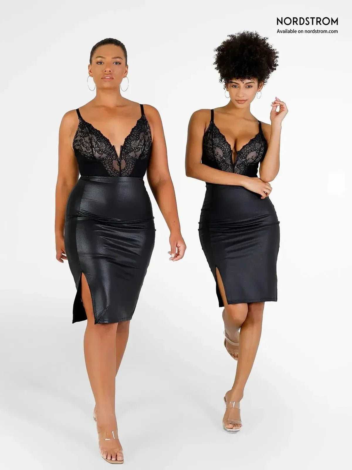 Popilush® Office Working Skirt Shapewear Sculpting Faux Leather Front Slit Midi Skirt