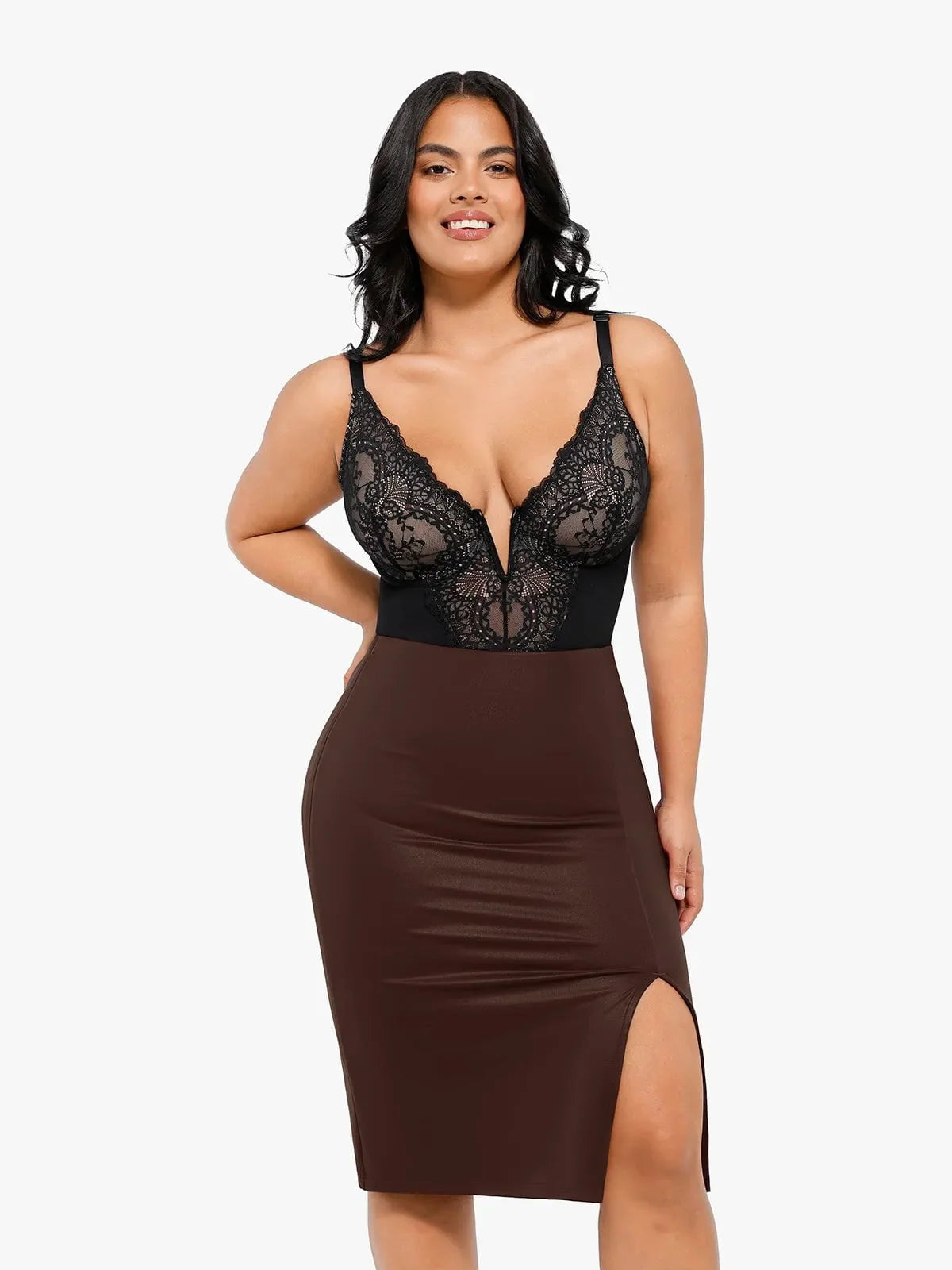 Popilush® faux leather skirt with built-in shapewear