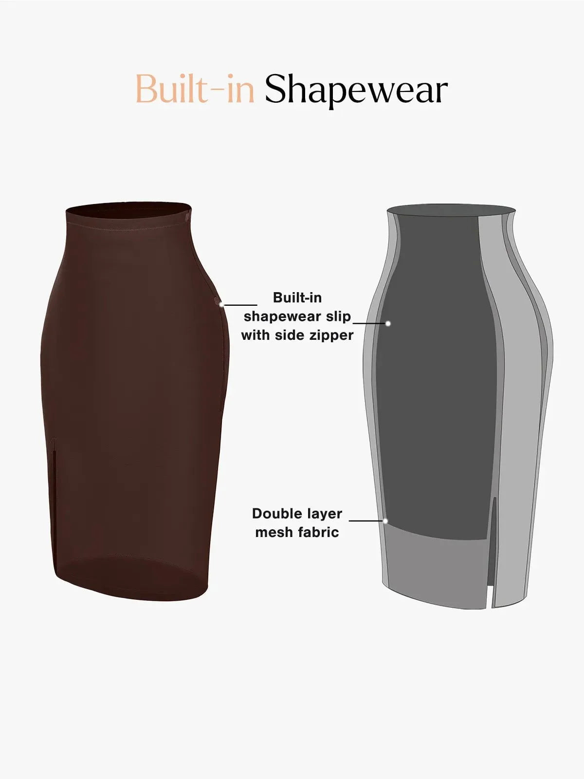 Popilush® shapewear skirt: built-in shaping, and double-layer mesh