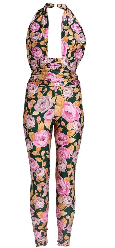 Saint Laurent Jumpsuit Jersey Rose Bouquet Vert Multico
