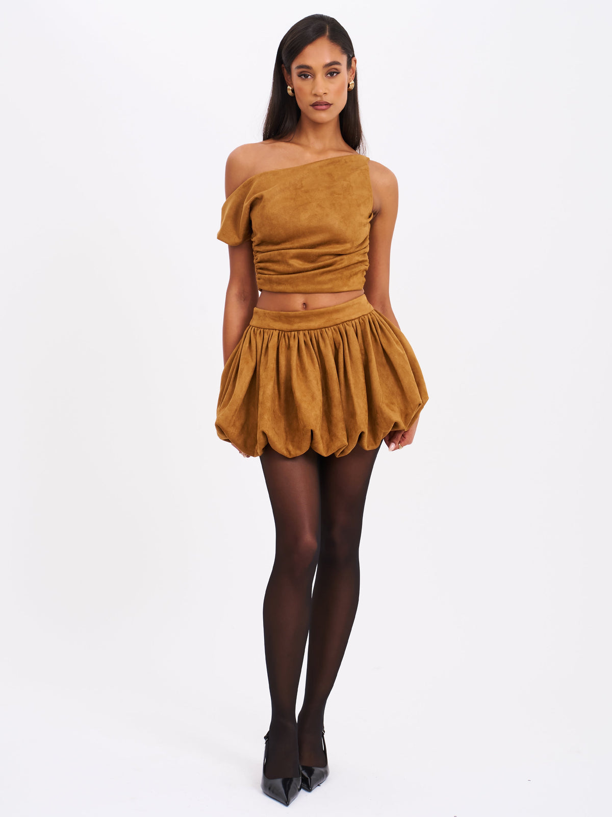 Yara Brown Suede Slash Neck Tank Top (Archive Sale)