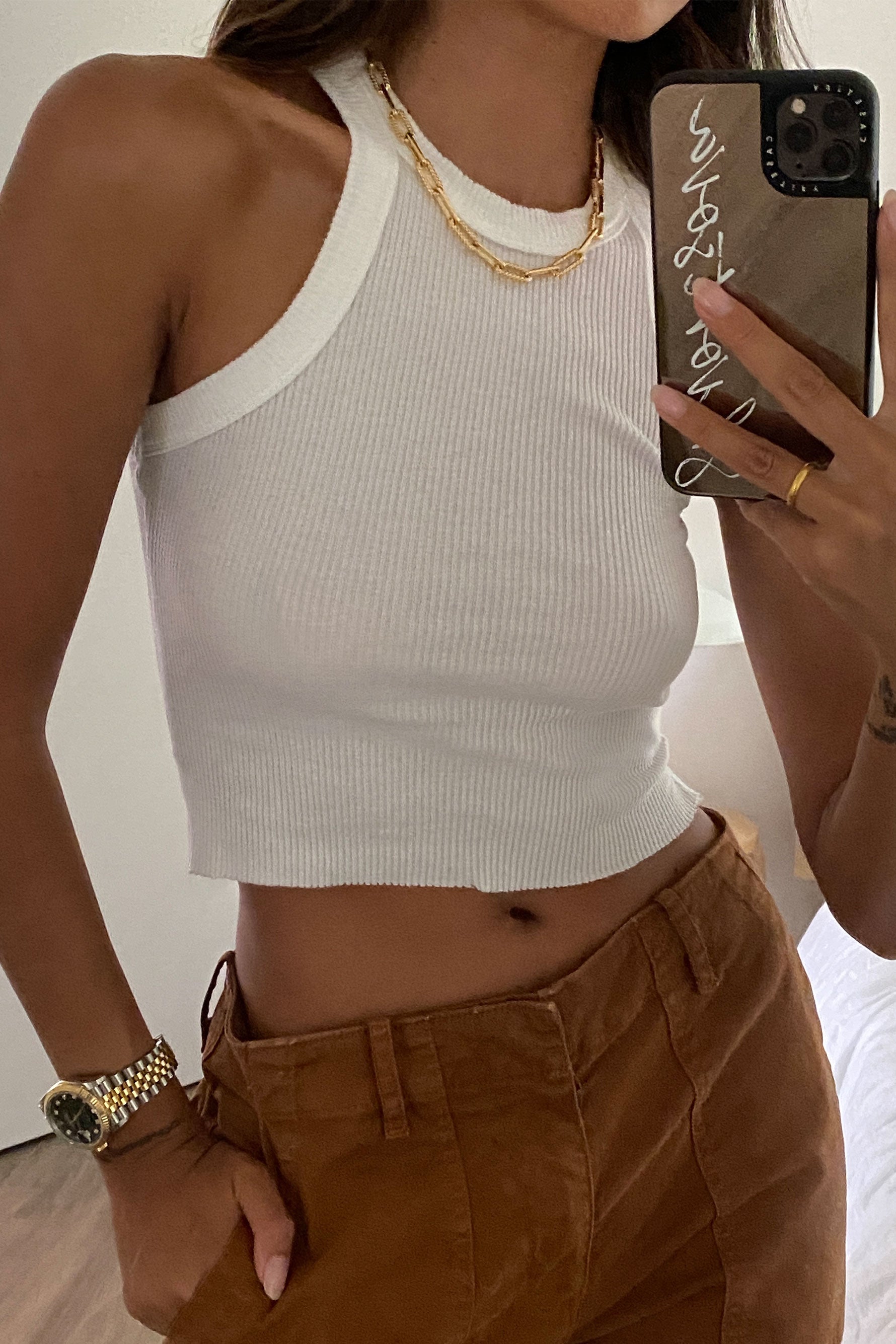 Rivington Ribbed Cropped Tank - White