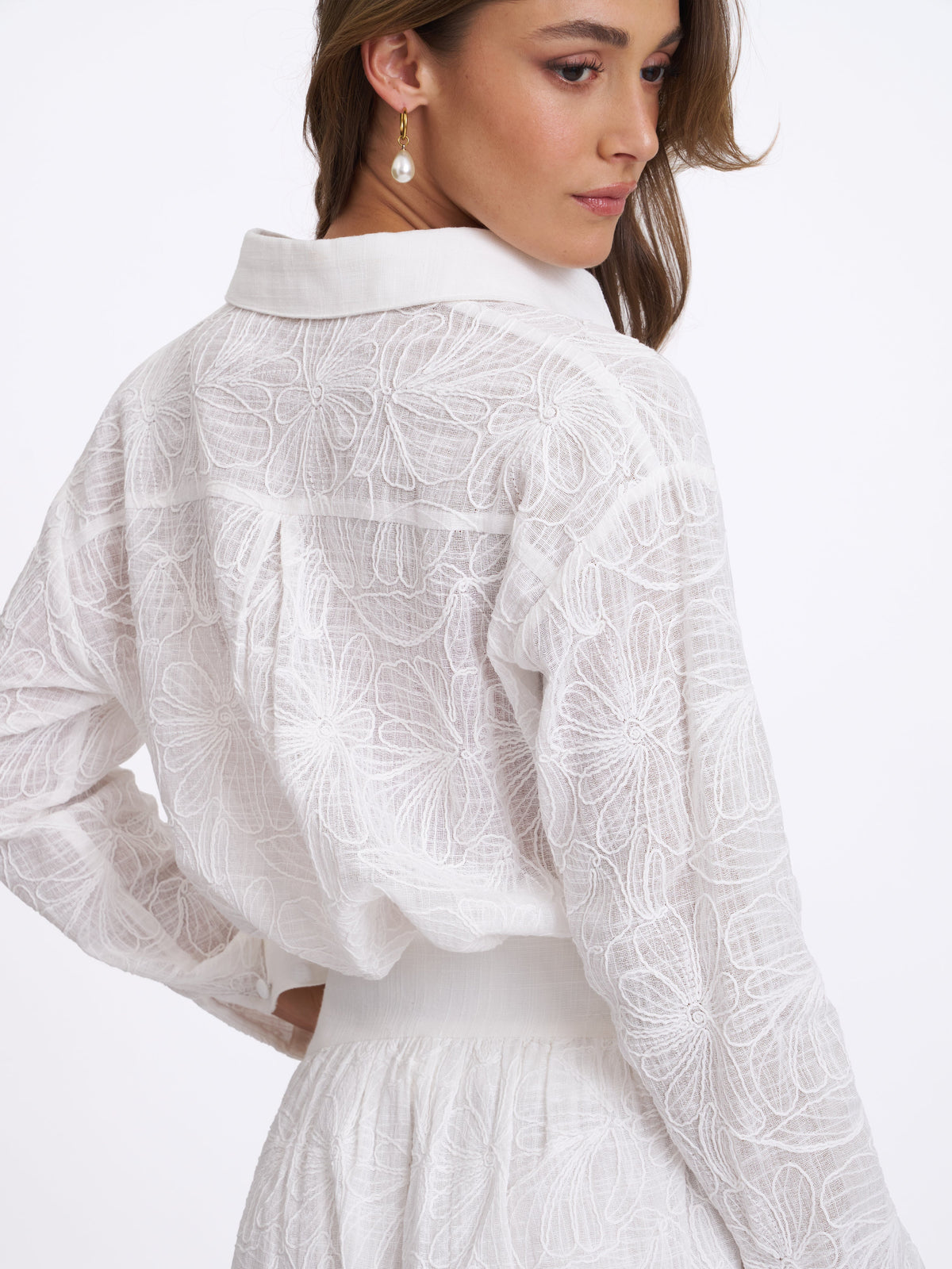 Quintina White Embroidered Cotton Gauze Button-Down Shirt