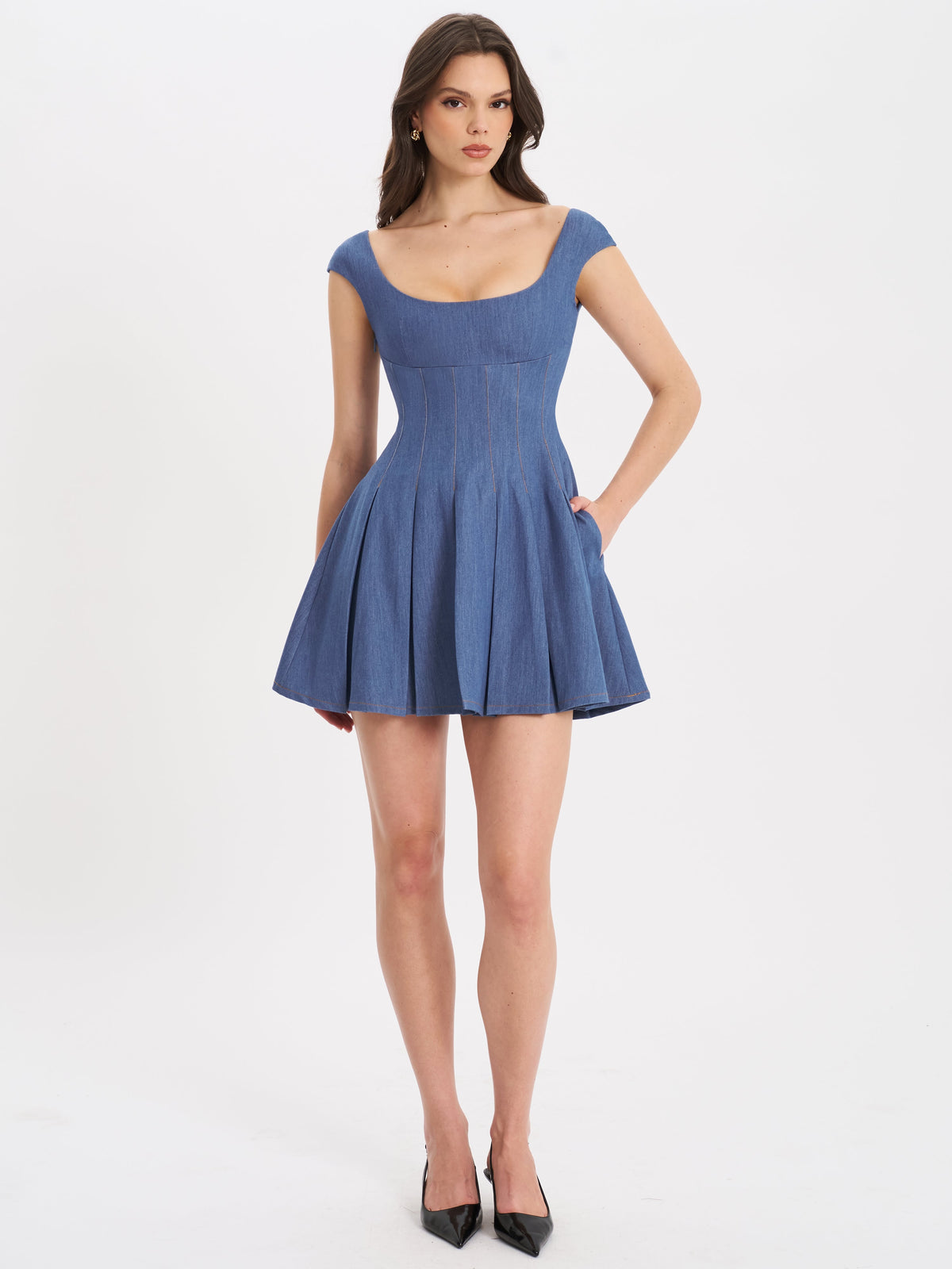 Sada Pleated Denim Mini Dress (Archive Sale)