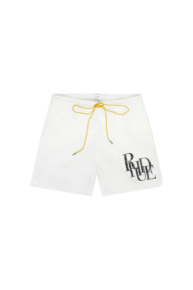 Rhude Logo Swim Trunks White
