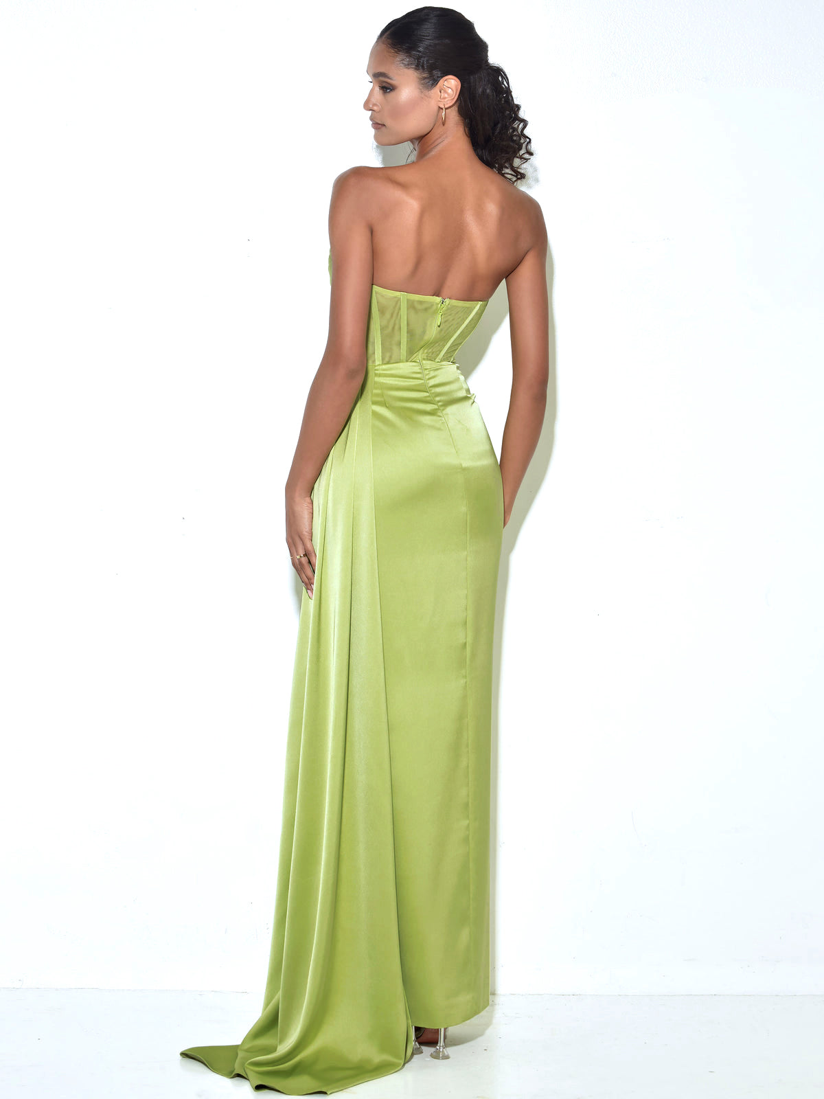 Prisa Lime High Slit Satin Corset Gown (Archive Sale)