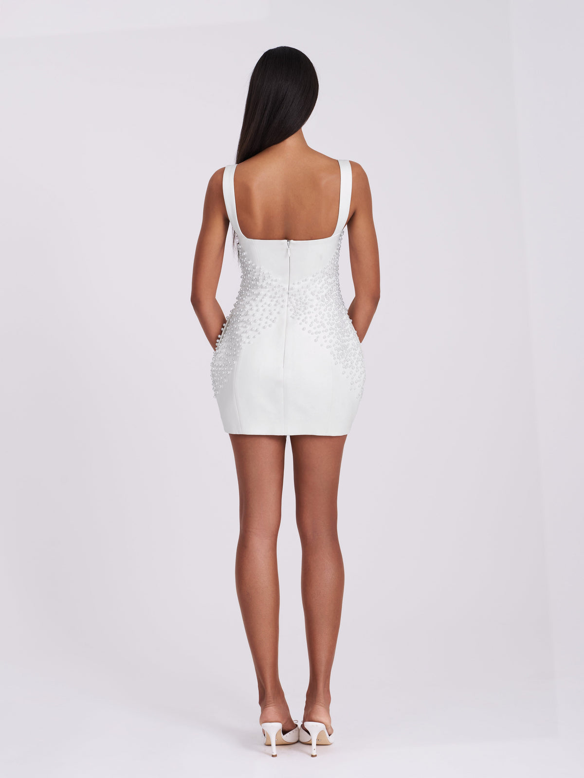 Tais Pearl Beaded Cocoon Shape Sleeveless Mini Dress