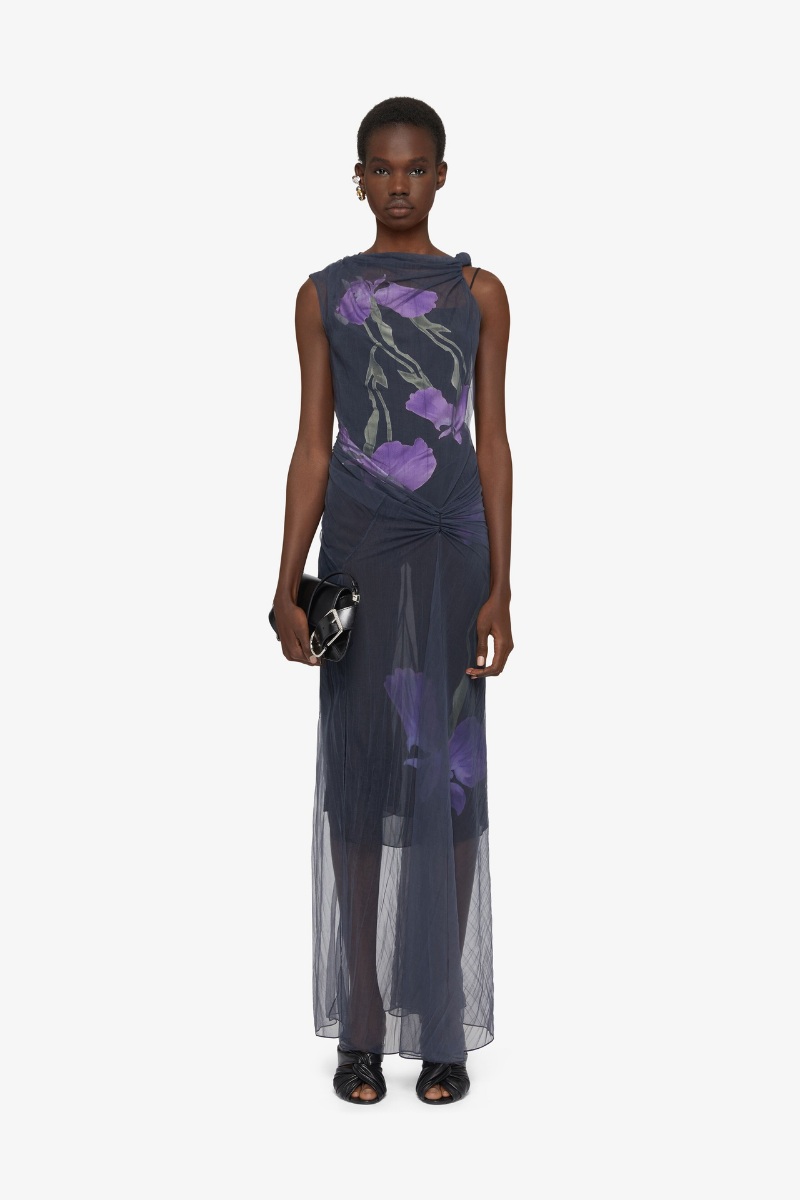 Givenchy Transparent Draped Dress-Black/Purple