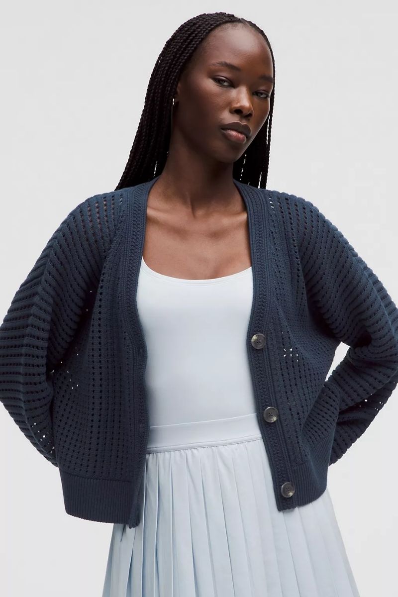 Lululemon Cotton Crochet Mesh Relaxed-Fit Cardigan-Club Blue