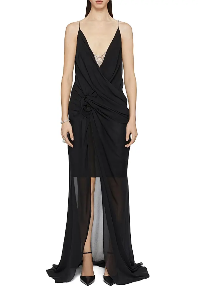 Givenchy Long Drappe Dress-Black