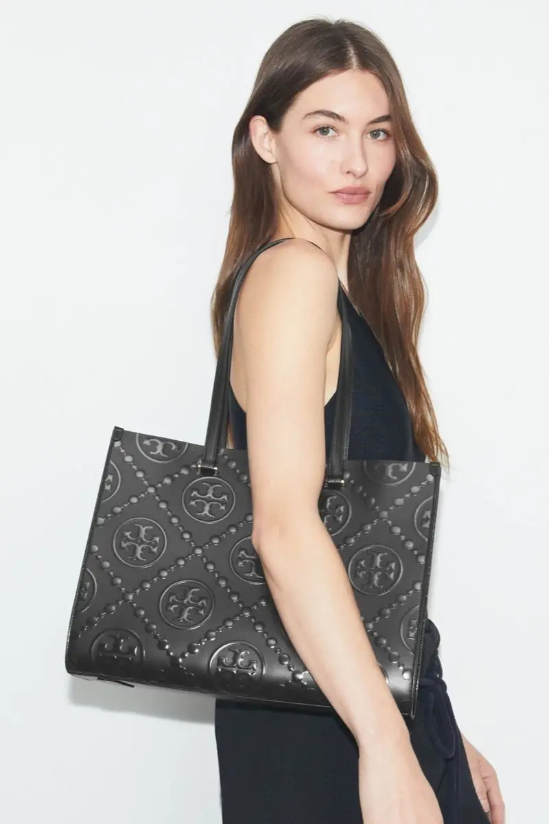 Tory Burch T Monogram Contrast Embossed Tote Black/Black 164904-009