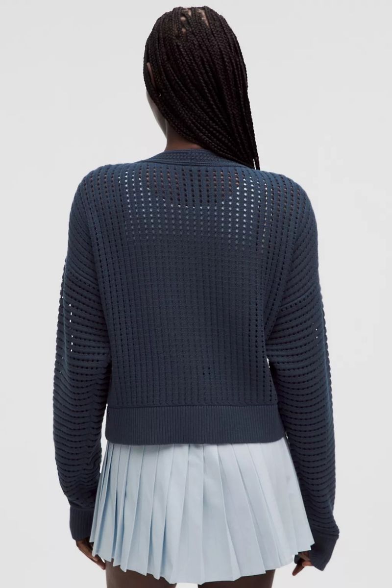 Lululemon Cotton Crochet Mesh Relaxed-Fit Cardigan-Club Blue