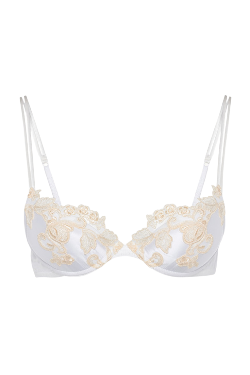 La Perla White Silk Push-Up Bra with Frastaglio
