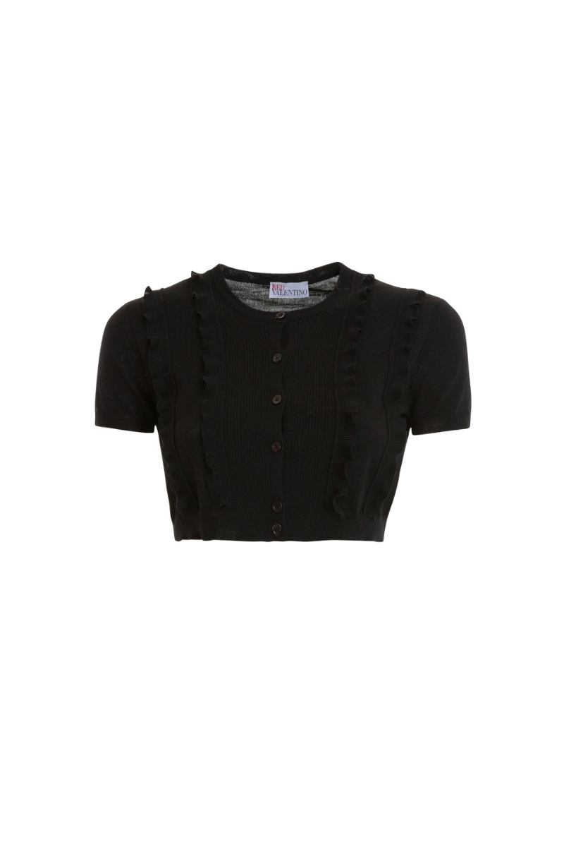 Valentino Wool Flounced Bolero Nero 3B3KC48H83P_0NO