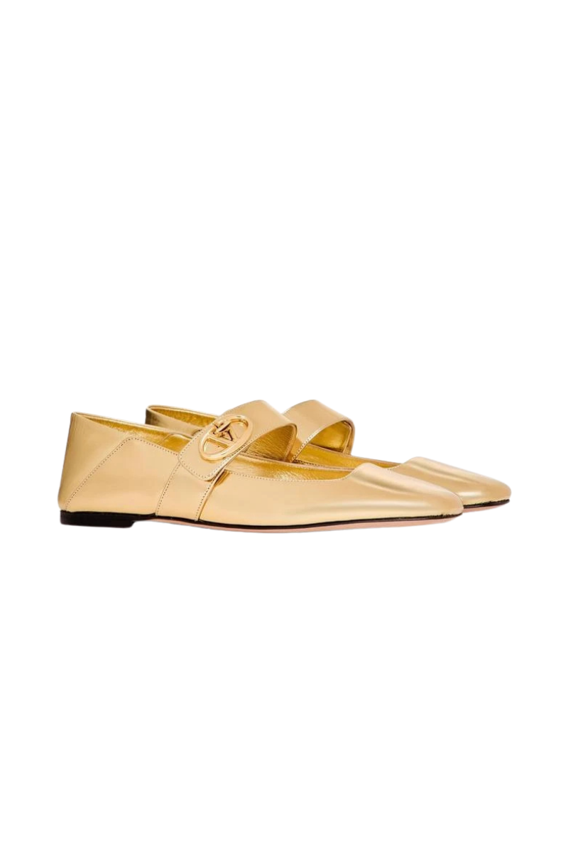 Valentino Garavani VLogo Locker Square-Toe Mary-Jane Ballerina In Gold