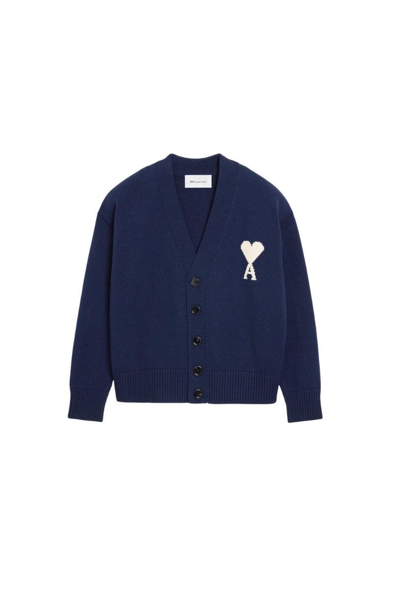 ami parisネイビー カーディガン Ami Paris Wool V Neck Cardigan-Navy