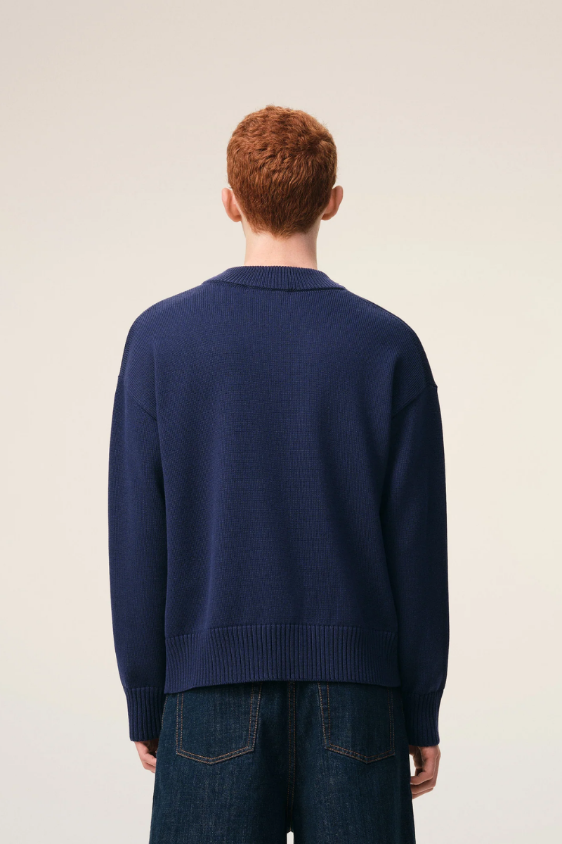 Ami Paris Wool V Neck Cardigan-Navy