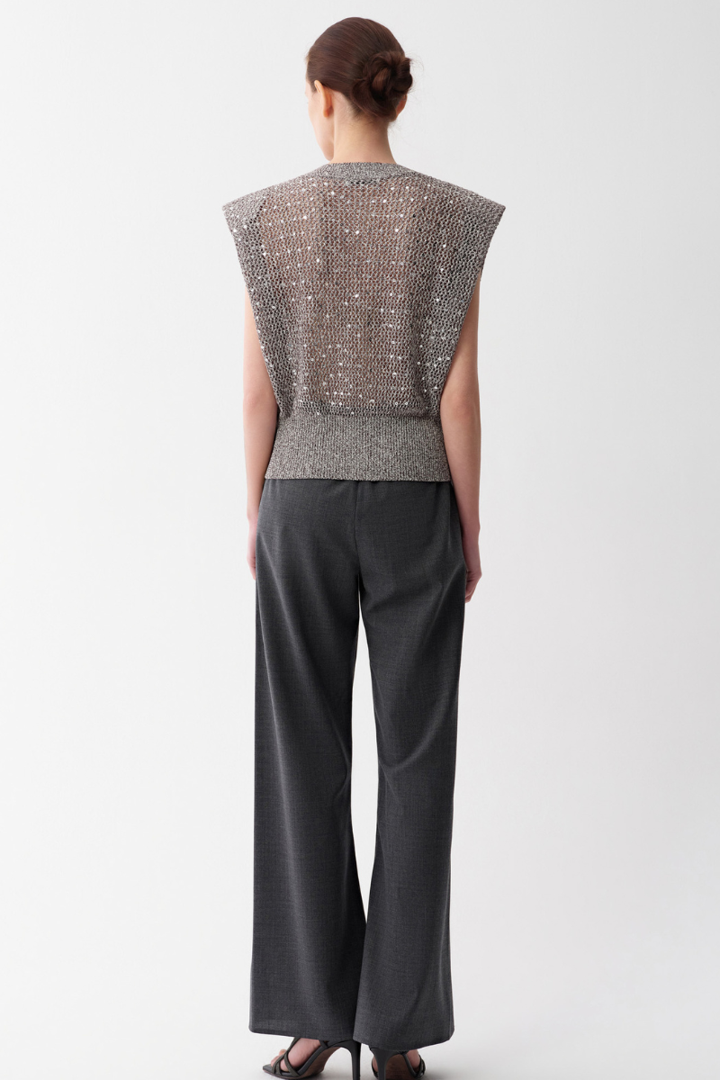 Max Simple Cap-Sleeve Sequin Knit Grey MSZM265249G