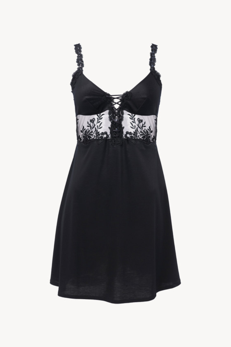 La Perla Zephyr Black Modal Slip Dress With Embroidered Tulle