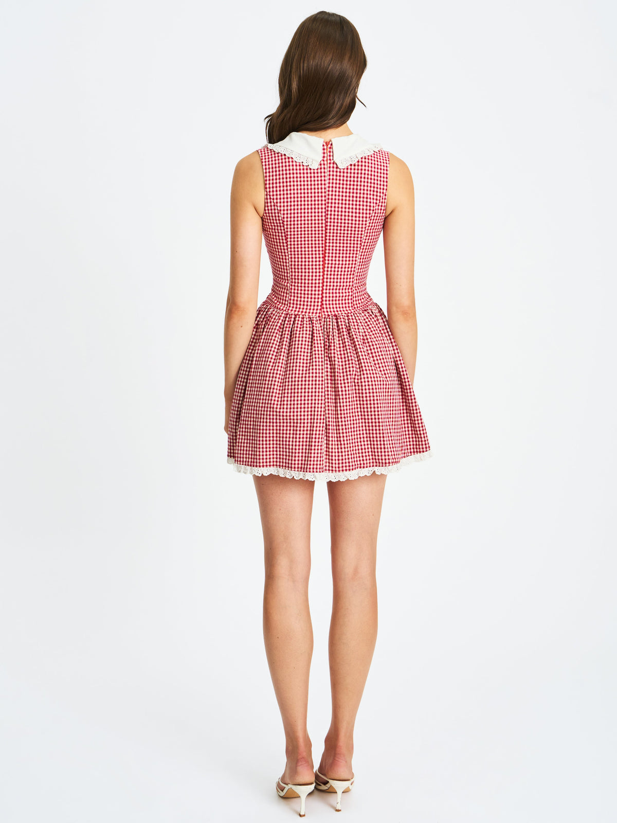 Nala Red Cotton Gingham Peterpan Collar Mini Dress