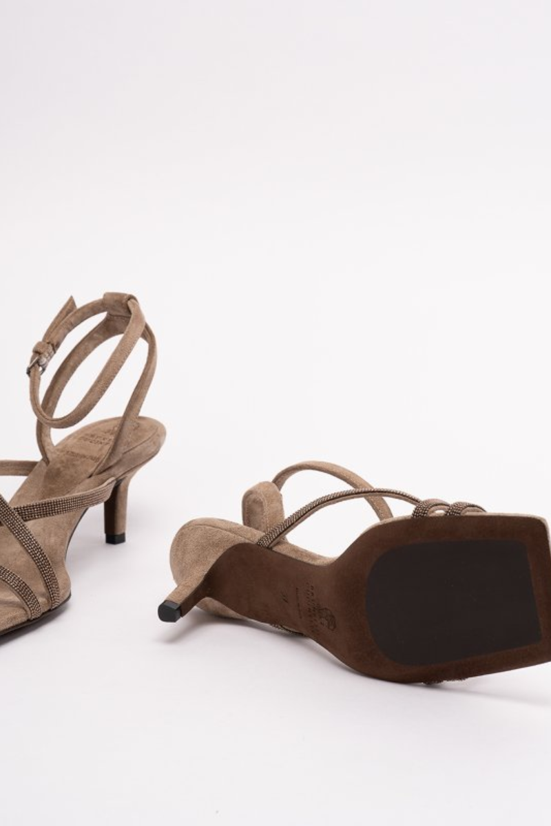 Brunello Cucinelli Bead-Embellished Suede Sandals