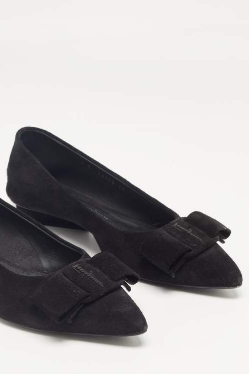 Salvatore Ferragamo Black Suede Viva Bow Ballet Flats 2CM