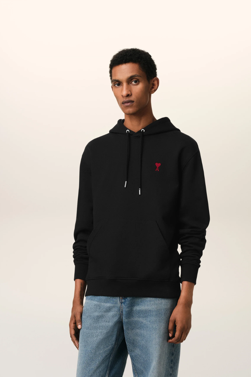 AMI de Coeur Black Cotton Hoodie (Red Logo)